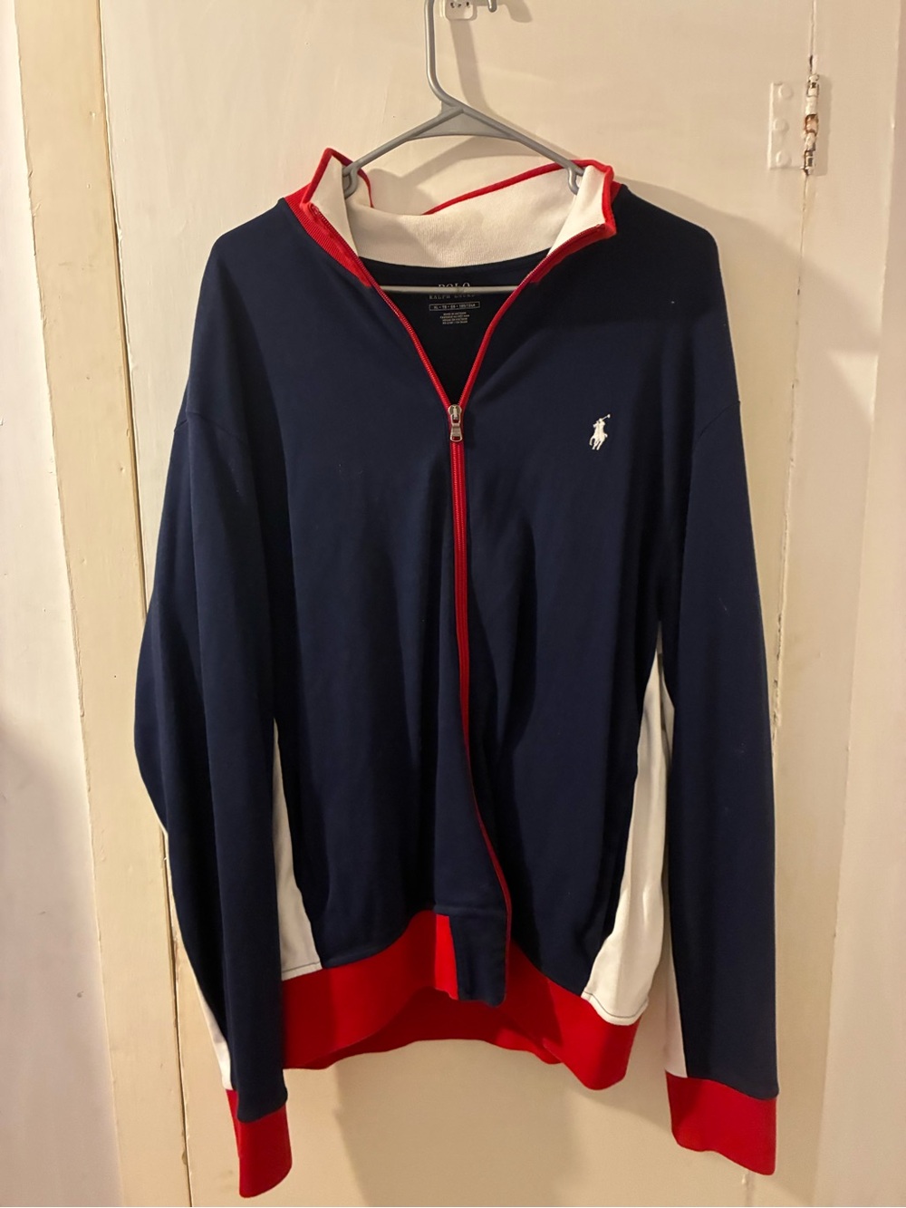Polo Ralph Lauren navy blue & red zip up track jacket Size Xl